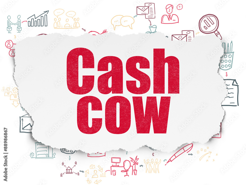 Fototapeta premium Finance concept: Cash Cow on Torn Paper background