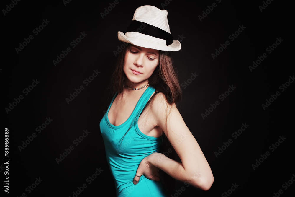 Portrait of young girl in white hat Portrait of young girl in white hat