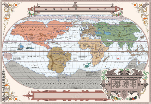 Vector old globe in vintage frame