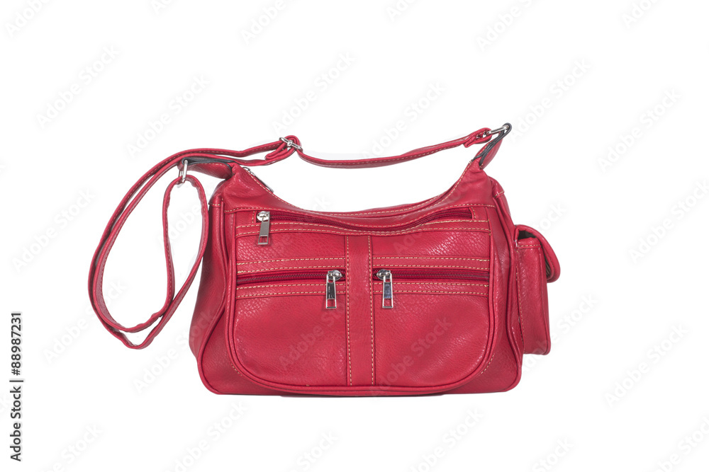 Bolso rojo para mujeres sobre fondo blanco aislado. Vista de frente Bolso rojo para mujeres sobre fondo blanco aislado. Vista de frente