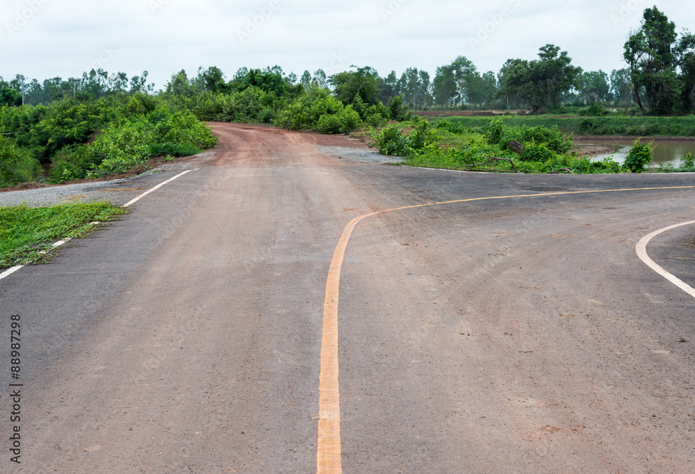 Gravel road and  asphalt road