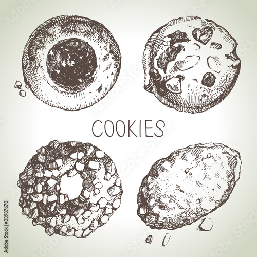 Hand drawn sketch sweet cookies set. Vector illustration