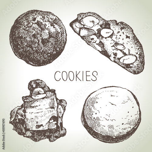 Hand drawn sketch sweet cookies set. Vector illustration