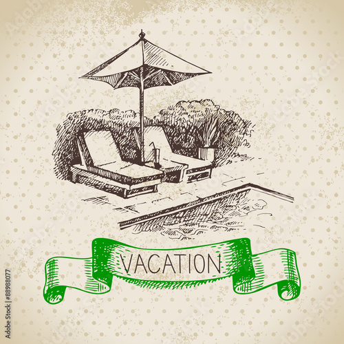 Vintage hand drawn sketch family vacation background