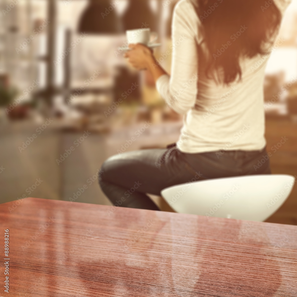 wooden desk space and woman with window sill wooden desk space and woman with window sill