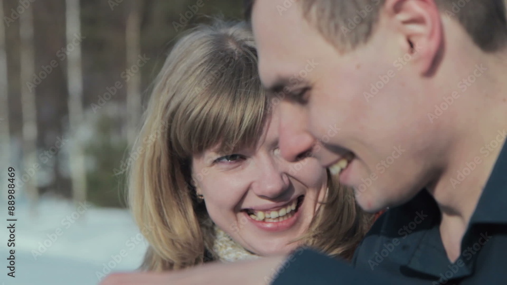 Funny couple laughing and talking about something