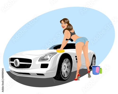 Girl washing car