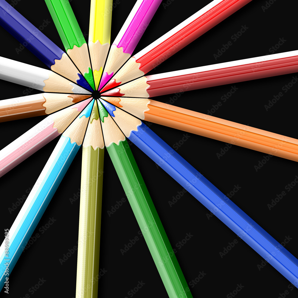 Naklejka premium Colored pencils or crayons isolated on black background