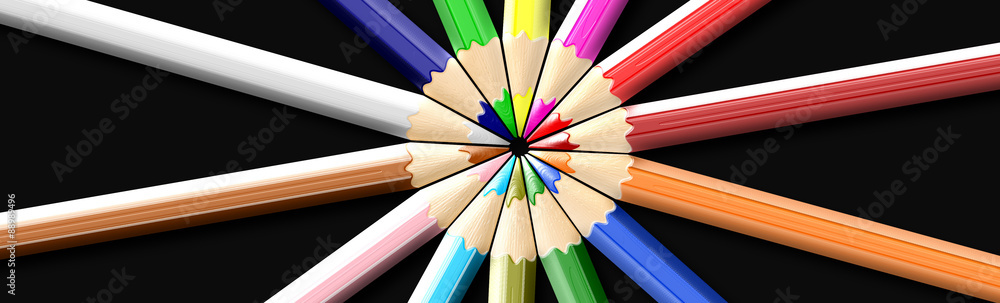 Fototapeta premium Colored pencils or crayons isolated on black background