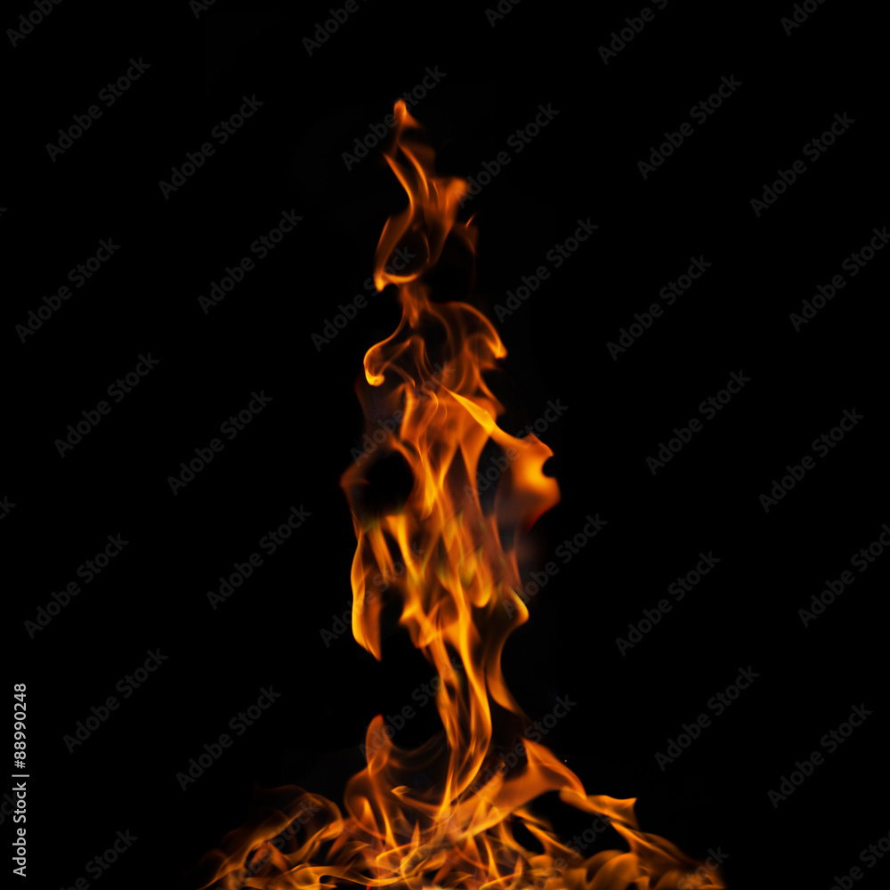 single fire flame on black background in high resolution. Stock-Foto ...
