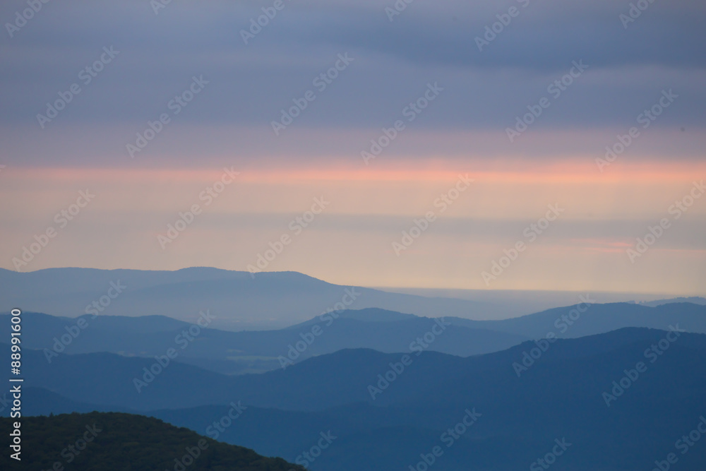 View at sunrise across the Appalachian Mountains 