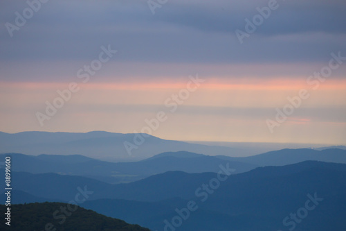 View at sunrise across the Appalachian Mountains 
