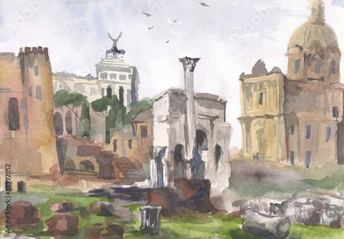 Photography Rome. Watercolor painting
