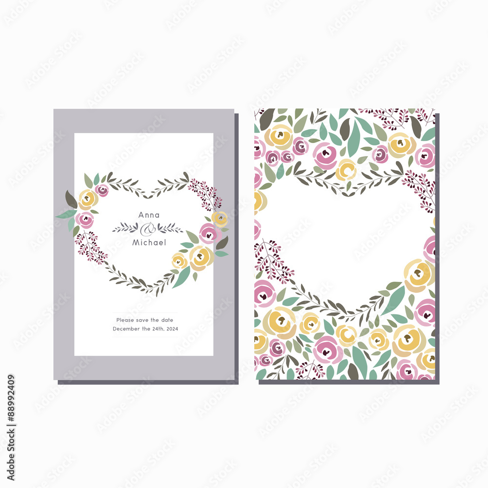 vector illustration of flower wreath invitation template with si