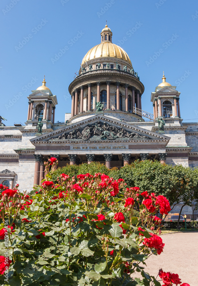 Saint Isaac  Cathedral with roses