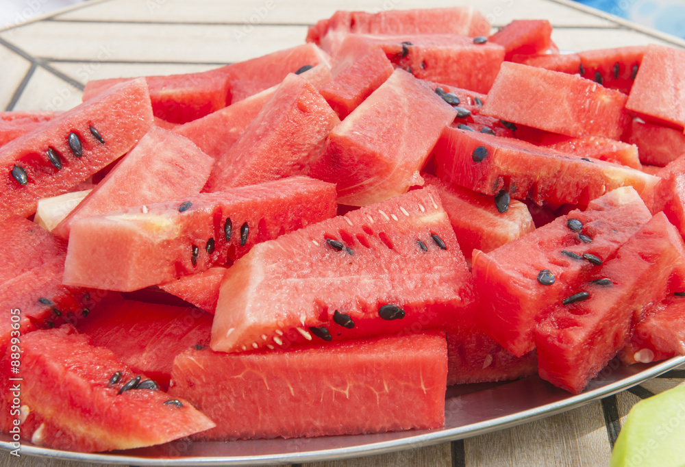 Plate of fresh water melon fruit Plate of fresh water melon fruit