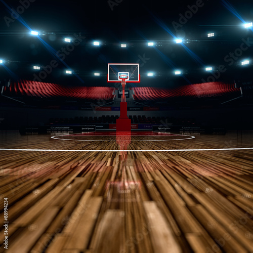 Basketball court. Sport arena. 3d render background. unfocus in long shot distance © Anna Stakhiv