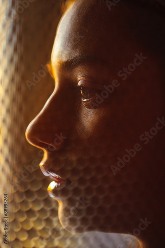 Women face art graphic color lights