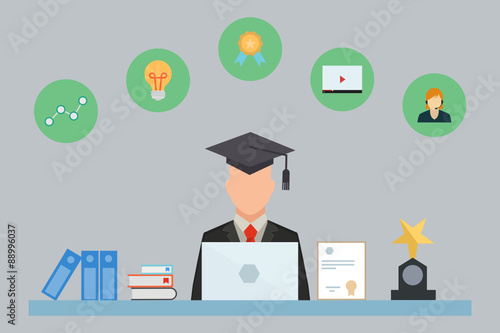 Flat designed Distance Education concept. Vector