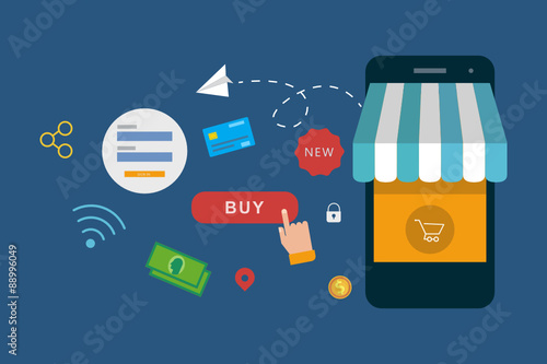 Flat designed banners for Mobile Store concept. Vector