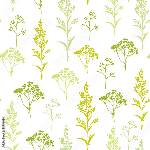 Seamless hand-drawn floral pattern with herbs