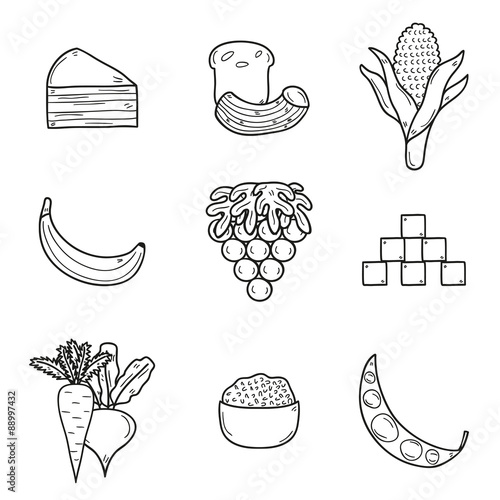 Set of products prohibited during paleo diet in hand drawn