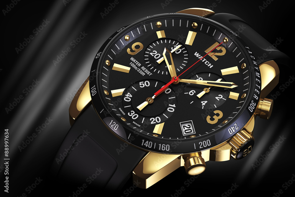 Fototapeta premium Golden wrist watch closeup