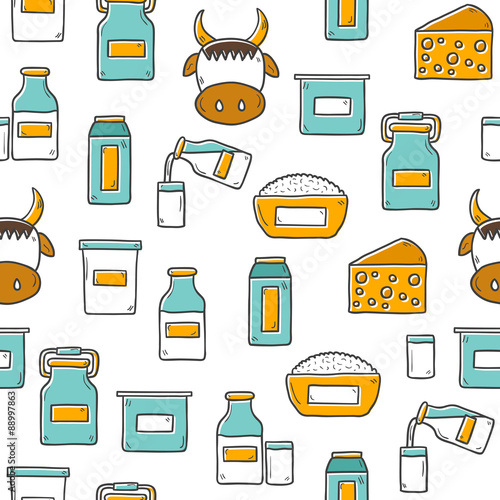 Seamless cute hand drawn background with outline products