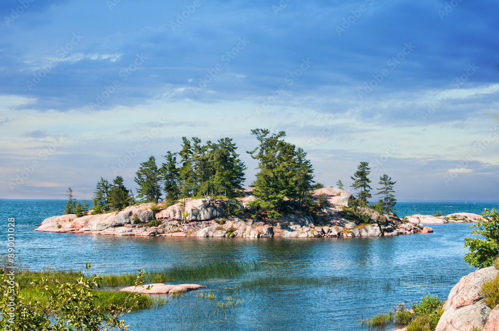 Landscape of an island on a sunny summer day at Killarney Provincial Park ontario canada
