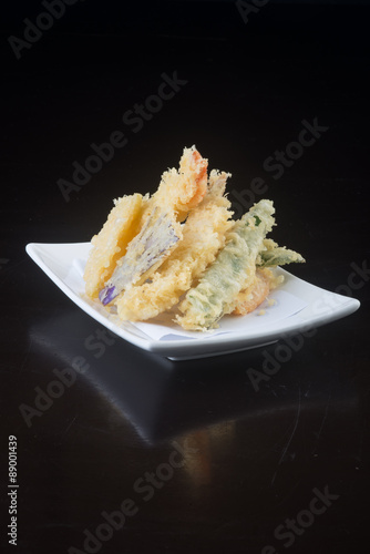 japanese cuisine. tempura seafood on the background