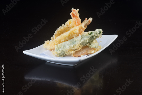 japanese cuisine. tempura seafood on the background