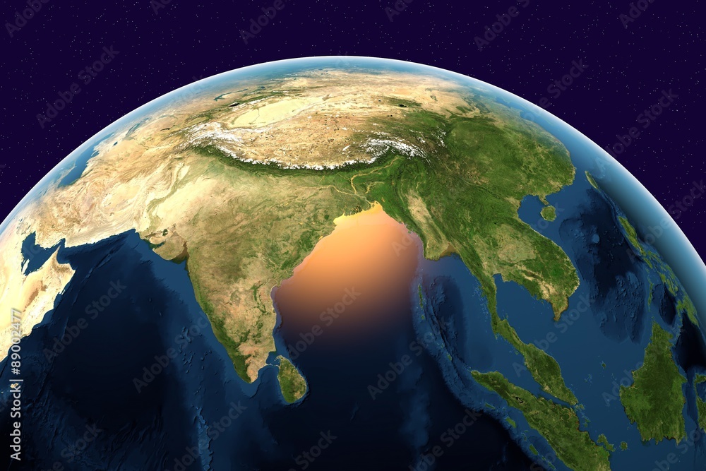 Planet Earth, the Earth from space showing India, Sri Lanka, Indonesia on globe in the day time, elements of this image furnished by NASA