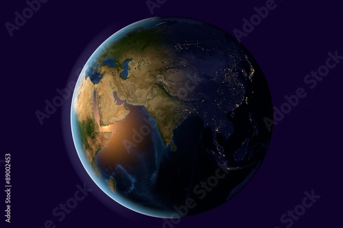 Planet Earth  the Earth from space showing India  Asia  India on globe in the evening  elements of this image furnished by NASA