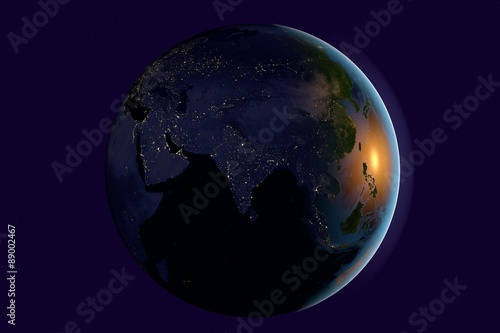 Planet Earth  the Earth from space showing India  Asia  India on globe in night  elements of this image furnished by NASA