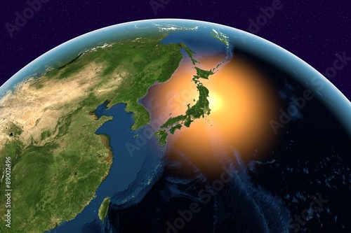 Planet Earth, the Earth from space showing Japan, Asia on globe in the day time, elements of this image furnished by NASA