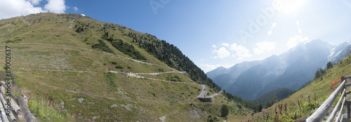 View of serpentine road of Stelvio Pass.