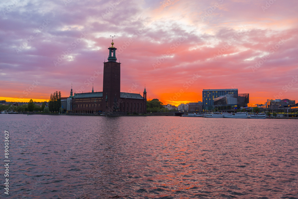 Sunset with Stockholm City Hall as background