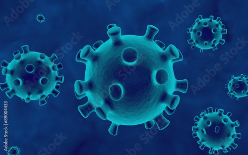 Three-dimensional drawing of virus, model of virus, background with virus, realistic image of microbe, microorganism, microscopic view