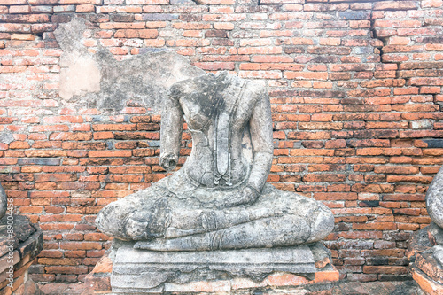 Buddha statue in public ancient temple  Ayuthay  Thailand