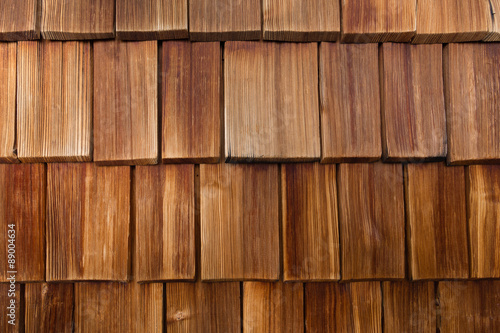 closeup of red wood shingles
