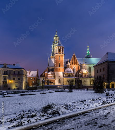 Winter morning view of the cathedral of St Stanislaw and St Vaclav on the Wawel Hill, Krakow, Poland. #89005224