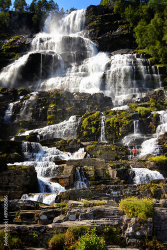 Men on Tvindefossen waterfall, Norway