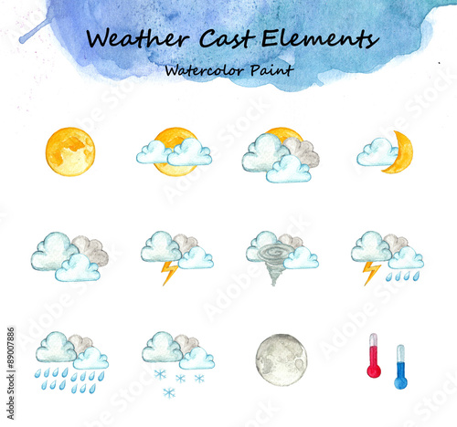 Weather cast elements,Watercolor high resolution