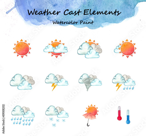 Weather cast elements,Watercolor high resolution