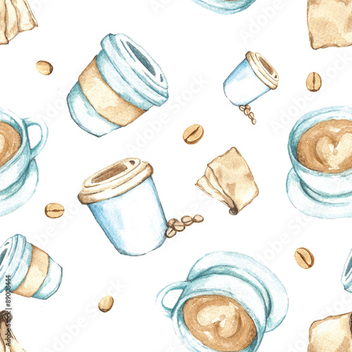 Seamless coffee background, Watercolor paint high resolution
