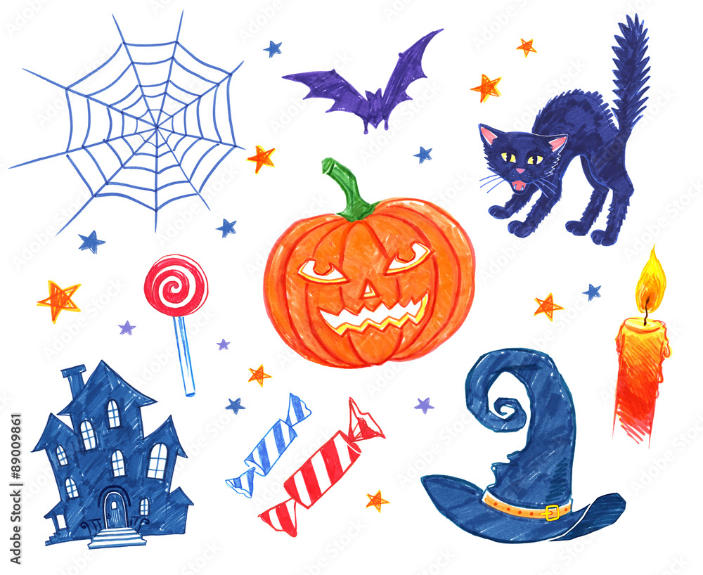 Fototapeta premium Halloween characters and objects.