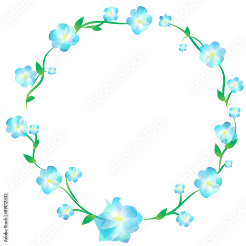 Circlet with blue flowers, isolated on white