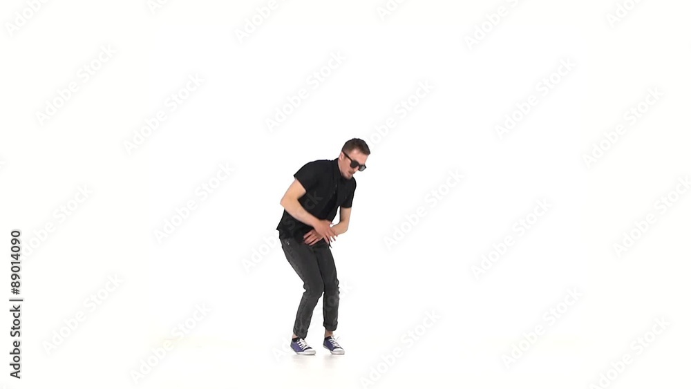 Modern style dancer dancing brake-dance, on white, slow motion Modern style dancer dancing brake-dance, on white, slow motion