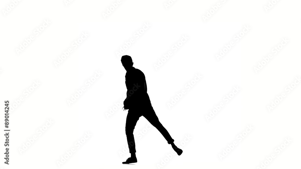 Modern style dancer starts dancing brake-dance, on white, slow Modern style dancer starts dancing brake-dance, on white, slow