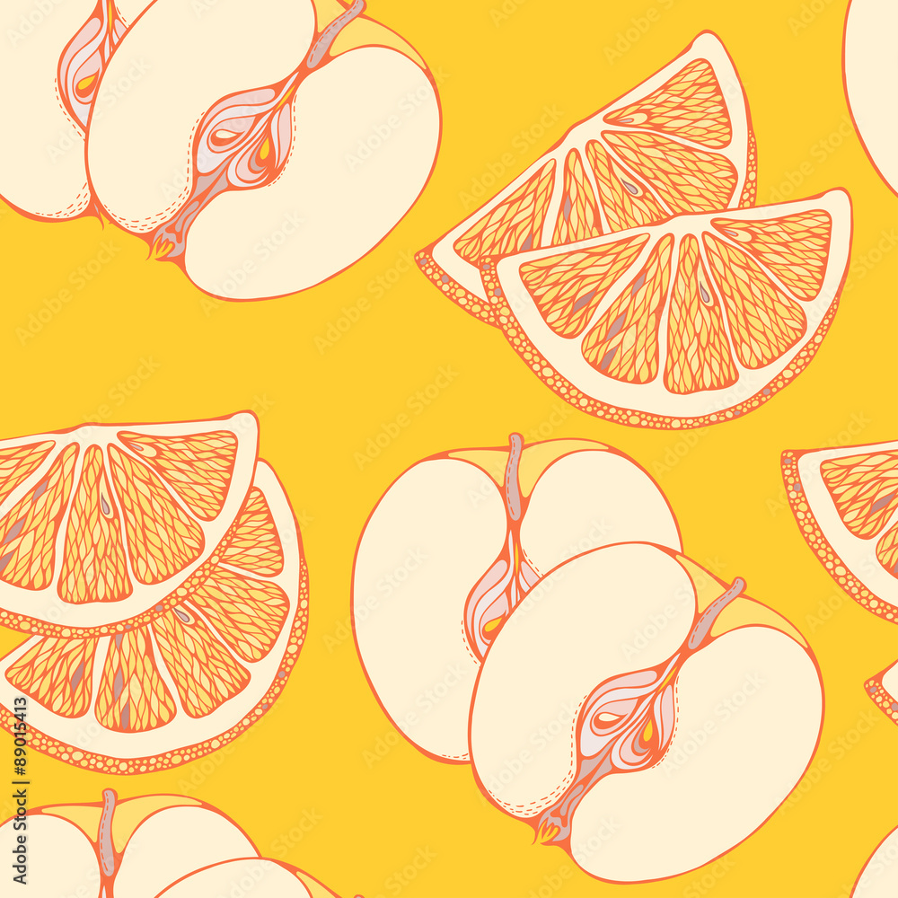 pattern of close-look of slices of oranges and apples pattern of close-look of slices of oranges and apples
